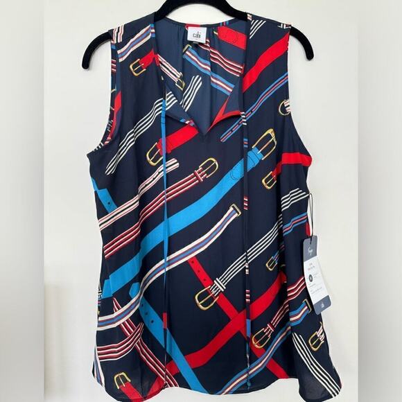 [CAbi] Hold Up Tank #5736 Sleeveless Blouse Faye Winding Belts Preppy Sz Medium - Picture 2 of 6